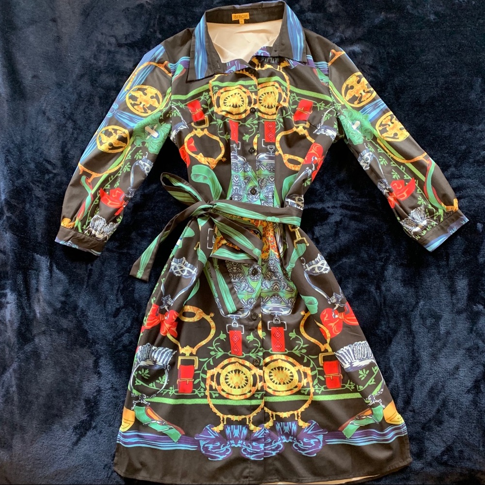 Scarf print Shirt Dress- Size M